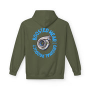 Turbocharged Hoodie — "Boosted Wear" Turbocharger Graphic Back Print