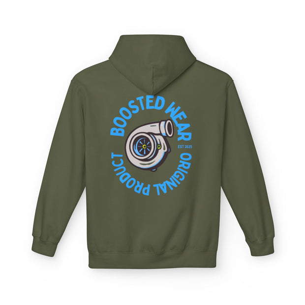Turbocharged Hoodie — "Boosted Wear" Turbocharger Graphic Back Print