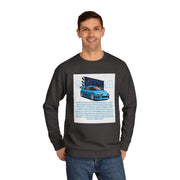 Car Enthusiast Crewneck Sweatshirt — Blue Sports Car Graphic with Tech Text