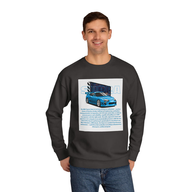 Car Enthusiast Crewneck Sweatshirt — Blue Sports Car Graphic with Tech Text