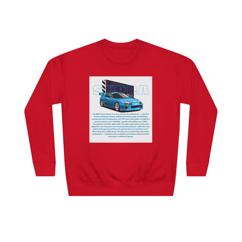 Car Enthusiast Crewneck Sweatshirt — Blue Sports Car Graphic with Tech Text