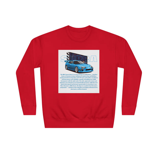 Car Enthusiast Crewneck Sweatshirt — Blue Sports Car Graphic with Tech Text
