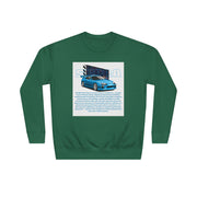 Car Enthusiast Crewneck Sweatshirt — Blue Sports Car Graphic with Tech Text
