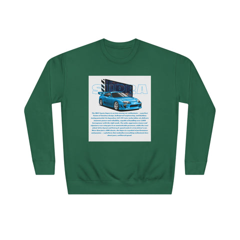 Car Enthusiast Crewneck Sweatshirt — Blue Sports Car Graphic with Tech Text