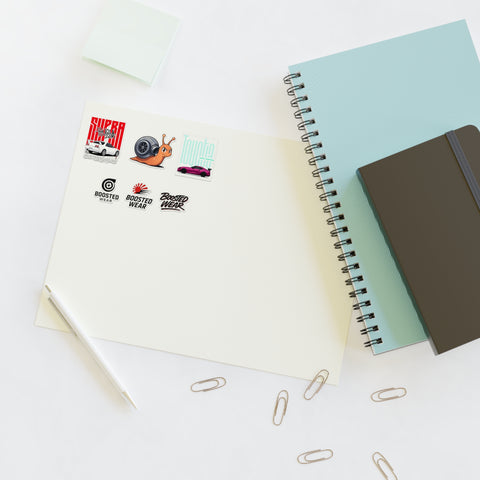 Car Culture Sticker Sheet — Boosted Wear, Turbo Snail & Retro Race Decals