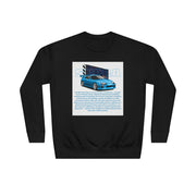 Car Enthusiast Crewneck Sweatshirt — Blue Sports Car Graphic with Tech Text