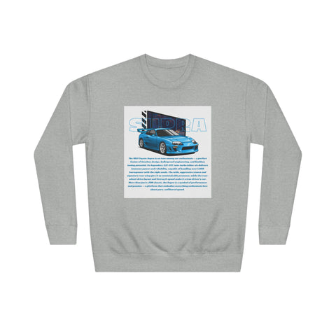Car Enthusiast Crewneck Sweatshirt — Blue Sports Car Graphic with Tech Text