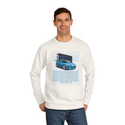 Car Enthusiast Crewneck Sweatshirt — Blue Sports Car Graphic with Tech Text