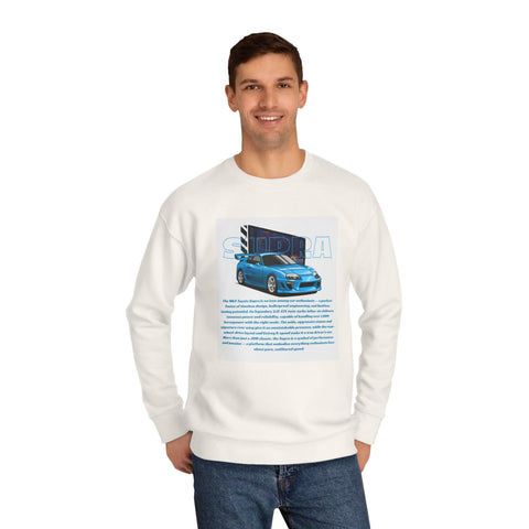 Car Enthusiast Crewneck Sweatshirt — Blue Sports Car Graphic with Tech Text