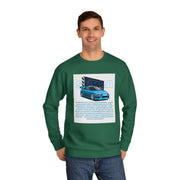 Car Enthusiast Crewneck Sweatshirt — Blue Sports Car Graphic with Tech Text