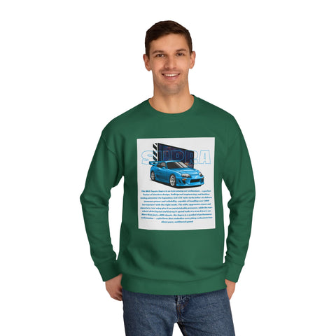 Car Enthusiast Crewneck Sweatshirt — Blue Sports Car Graphic with Tech Text
