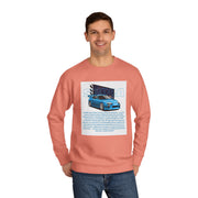 Car Enthusiast Crewneck Sweatshirt — Blue Sports Car Graphic with Tech Text