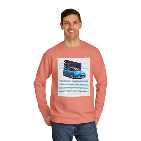 Car Enthusiast Crewneck Sweatshirt — Blue Sports Car Graphic with Tech Text