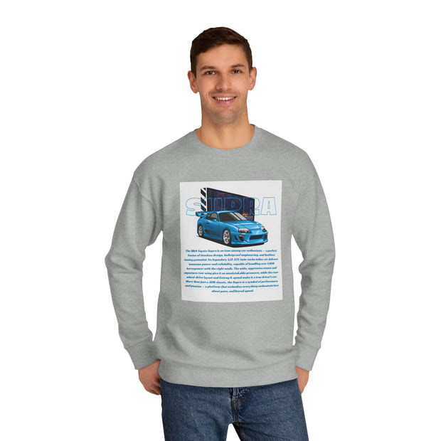 Car Enthusiast Crewneck Sweatshirt — Blue Sports Car Graphic with Tech Text