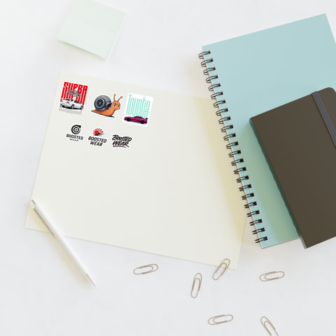 Car Culture Sticker Sheet — Boosted Wear, Turbo Snail & Retro Race Decals