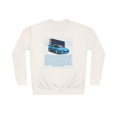 Car Enthusiast Crewneck Sweatshirt — Blue Sports Car Graphic with Tech Text