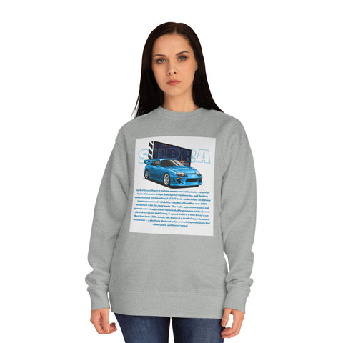 Car Enthusiast Crewneck Sweatshirt — Blue Sports Car Graphic with Tech Text