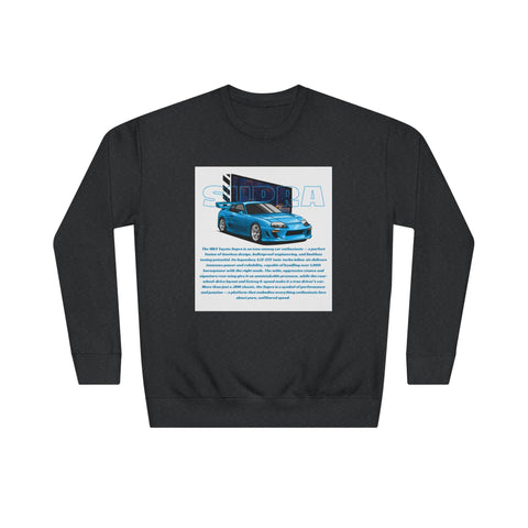 Car Enthusiast Crewneck Sweatshirt — Blue Sports Car Graphic with Tech Text