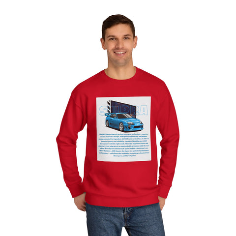 Car Enthusiast Crewneck Sweatshirt — Blue Sports Car Graphic with Tech Text