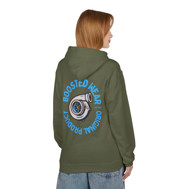 Turbocharged Hoodie — "Boosted Wear" Turbocharger Graphic Back Print
