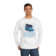 Car Enthusiast Crewneck Sweatshirt — Blue Sports Car Graphic with Tech Text
