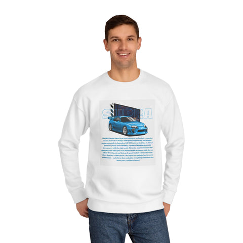 Car Enthusiast Crewneck Sweatshirt — Blue Sports Car Graphic with Tech Text