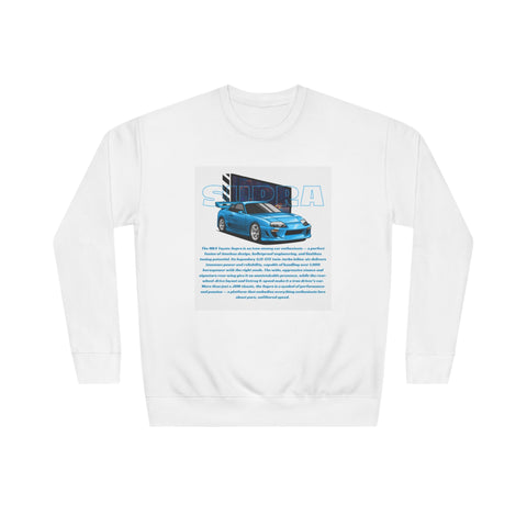Car Enthusiast Crewneck Sweatshirt — Blue Sports Car Graphic with Tech Text