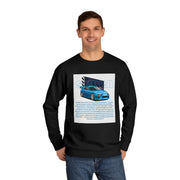 Car Enthusiast Crewneck Sweatshirt — Blue Sports Car Graphic with Tech Text