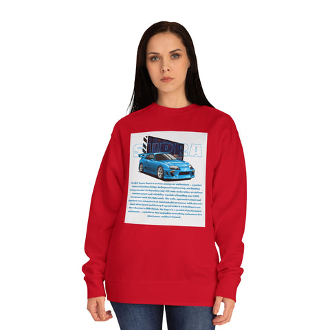 Car Enthusiast Crewneck Sweatshirt — Blue Sports Car Graphic with Tech Text