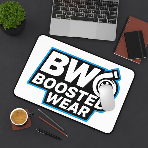 Boosted Wear Logo Desk Mat — Racing Turbine Mouse Pad for Car Enthusiasts