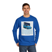 Car Enthusiast Crewneck Sweatshirt — Blue Sports Car Graphic with Tech Text