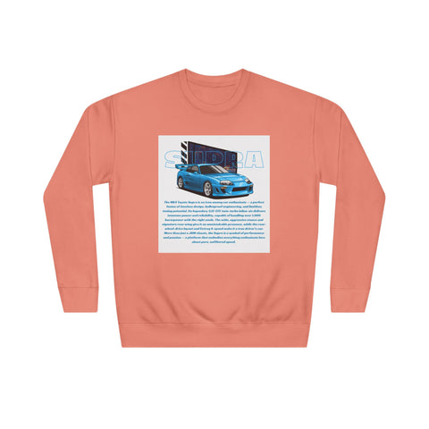 Car Enthusiast Crewneck Sweatshirt — Blue Sports Car Graphic with Tech Text
