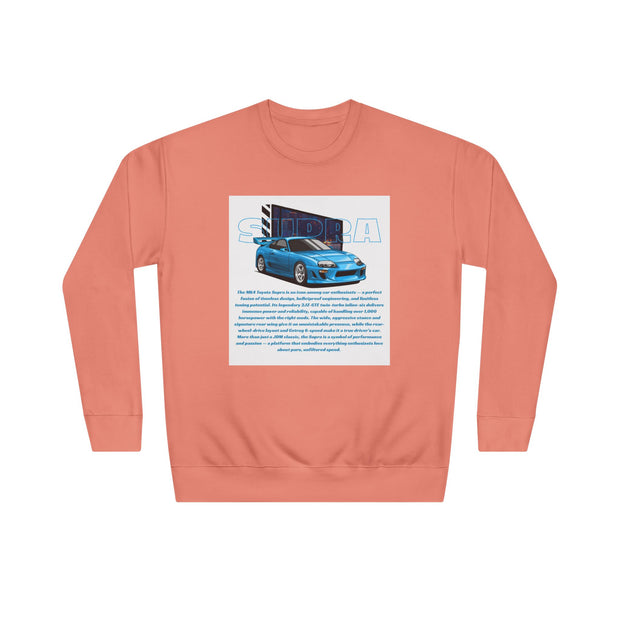 Car Enthusiast Crewneck Sweatshirt — Blue Sports Car Graphic with Tech Text